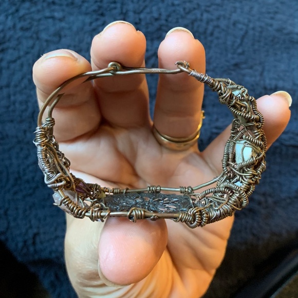 Artisan Vintage Copper and Natural Gemstone Coffee Bracelet - Picture 14 of 14